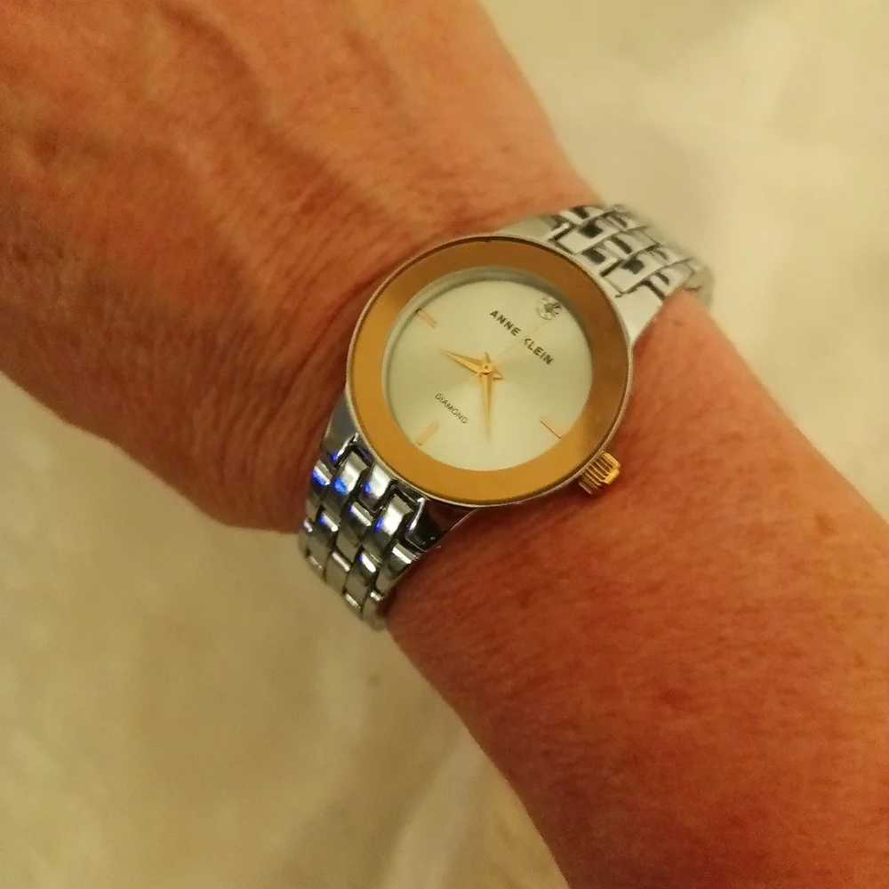 Anne Klein rose gold silver tone diamond womens watch